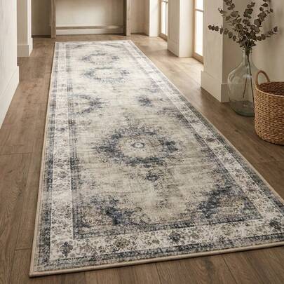 1 pieza Alfombra/Tapete de área con patrón floral y de rayas estilo bohemio vintage, alfombra suave y lavable para pasillo, baño, cocina, dormitorio, sala de estar, decoración versátil para el hogar