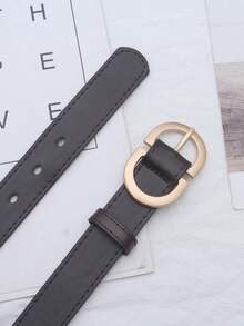 1pc Women's Retro Fashion Denim Belt, Gold Buckle, Suitable For Commuting Outfit And Daily Wear - Coffee Brown - View 2