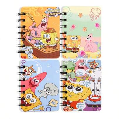 SpongeBob SquarePants 随机款式A7线圈笔记本，方形卡通笔记本，加厚日记本/随笔本/计划本/素描本，适用于办公室、艺术爱好者、学习、工作、生活等各种场景。