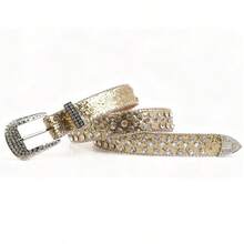 1pc Women's Western Cowgirl Style Rhinestone Embellished Y2K Waist Belt, Suitable For Daily Wear, Parties And Gatherings - Gold - View 6