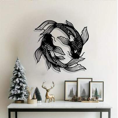 1pc Modern Koi Metal Wall Decor - Realistic Swimming Koi Sculpture, Rust-Resistant Iron Fish Wall Art, Suitable For Indoor And Outdoor Spaces, Elegant Garden Fence And Living Room Decoration, Perfect Holiday Gift For Christmas, Easter, Thanksgiving