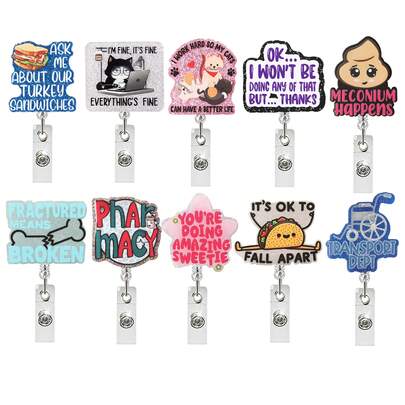 1pc Acrylic Badge Holder,Cat-Themed English Fun Badge Reels Healthcare, Featuring A Retractable ID Badge Clip And A Crocodile-Style Rotating Pull-Tab