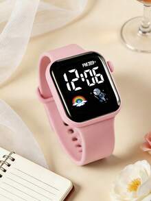 6件套，可爱休闲彩虹LED数字手表，搭配心形手链、项链、耳环和戒指，时尚百搭，是送给女友、母亲或朋友的完美礼物。 - 粉色 - 查看 5