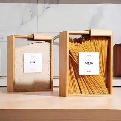 1pc Multi-Function Household Cereal Storage Box, Kitchen Beans Storage Box, Oatmeal Storage Box, Bamboo & Wood Cereal Storage Container, Kitchen Food Dispenser, Wooden Rice Storage Box