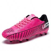Soccer Cleats for Men's and Women's Outdoor Unisex Football Shoes Firm Rugby Boots - negro rojo rosa Rose Redblack - Ver 1