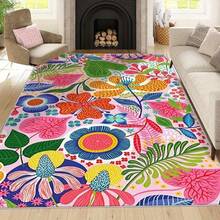 Bohemian Floral Area Mat - Vibrant Pink, Green, Blue & Orange Design, Lightweight, Machine Washable Polyester, Perfect For Living Room, Bedroom, Balcony, Office, Or Hallway Decor, Rugs For Living - 32*47吋/80*120厘米 - 查看 4