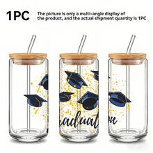 1pc/5pcs 16oz Gold Glitter Graduation Cap Theme Iced Coffee Cup With Bamboo Lid, Suitable For Graduates, Graduation Gift Givers And Graduation Presents - Multi-color - Multiple Graduation Caps - View 7