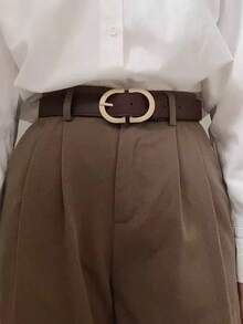 1pc Women's Retro Fashion Denim Belt, Gold Buckle, Suitable For Commuting Outfit And Daily Wear - Coffee Brown - View 6