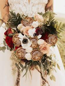 1pc Lifelike Peony Flower, Silk Peony Flower With Stem, DIY Wedding Bouquet, Bridal Shower Decor, Party & Desktop Decoration - Brown - View 5