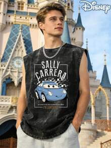 Disney Camisetas gráficas sin mangas con licencia oficial, 100 % algodón, camiseta retro sin mangas de Sally Carrera de Cars, para hombre, lavada, 230 g, estilo retro vintage, cuello redondo, cómoda. - Negro - Ver 2