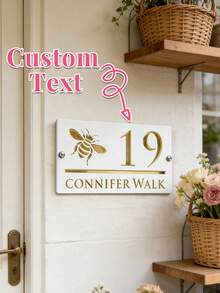 Personalized Bee-Themed Doorplate - This Customized Doorplate Can Be Printed With Your Name Or Door Number, Handcrafted With Durable Double-Layer Plastic. Multiple Color Combinations Available, Easy Installation. - Multicolor - View 6