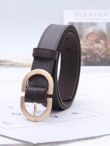1pc Women's Retro Fashion Denim Belt, Gold Buckle, Suitable For Commuting Outfit And Daily Wear - Coffee Brown - View 3
