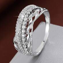 1pc Minimalist Line Geometric Criss-Cross Design Cubic Zirconia Women Ring - Multicolor - View 16