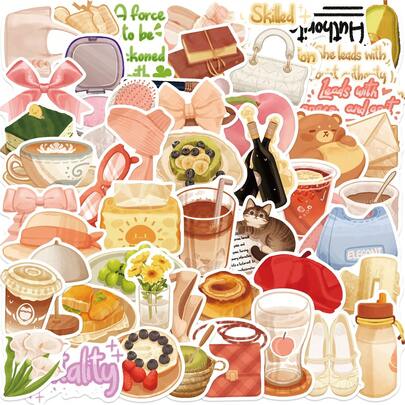 50PCS Yellow Coquette Stickers Food Stickers For Water Bottles Scrapbooking Stickers Waterproof Vinyl Stickers