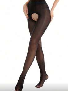 1双女士亮面丝袜，发光反光马油丝袜 - 黑色 - 查看 3