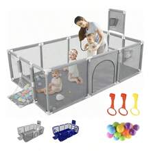 Corral de Juegos para Bebés, Centro de Actividades Multifuncional,   y Divertido, Ideal para Estimulación y Entretenimiento, Diseño Plegable y Fácil de Usar - Gris - Ver 2