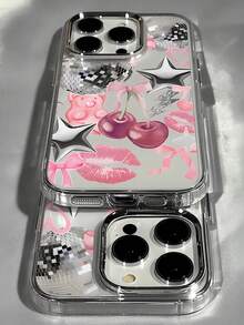 1 chiếc ốp lưng kim loại trong suốt cá nhân hóa hình môi hồng, quả anh đào, nơ, tia sét, ngôi sao, họa tiết ghép hình, phù hợp với điện thoại 17 Pro Max/16Promax/15Promax/17Pro, ốp bảo vệ 17/16/15/14 Plus/13/12/11. - Nhiều màu - Xem 2