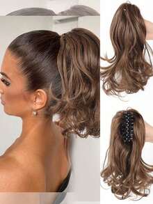 Elegant Claw Clip Ponytail - Short Curly Wavy Look, Synthetic Hair Extensions For Daily Chic, Easy-To Attach Hair Accessory For AlI Occasions - 棕色 - 查看 2