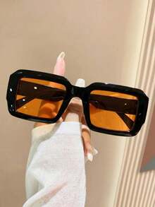 1 Pair Retro Rectangular Eyeglasses, Fashion Eyewear For Men And Women - Black and Yellow - View 2