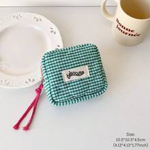 Trousse à crayons à carreaux bicolores, design de base, pochette de rangement souple pour étudiants, femmes, fournitures de bureau, cosmétiques, divers - Type carré - Voir 17