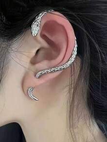 2件套复古蛇形缠绕耳夹耳环，哥特风耳夹耳环，无需耳洞，女士款 - 銀色 - 查看 4