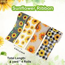 4 role panglică galbenă cu muchie de albină, cu sârmă, cu model de miere, cu punct, pentru coroană, pentru vara, Ziua Profesorilor, Paște, cusut, DIY, artizanat, material textil, panglică galbenă de pânză de sac, pentru funde, împachetat, petrecere decorativă - 4 pachete - Vizualizare 3