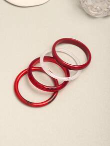 4pcs Vintage Resin Multi-Color Patterned Acrylic Bangle Bracelets, Fashionable & Versatile Daily Wear For Women - Red - View 5