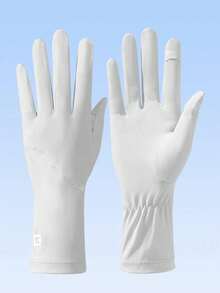 1 Pair Women Grey Stretchy Full-Finger Touch Screen Sun Protection Gloves For Outdoor Cycling - Grey - View 6