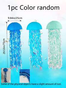 3pcs Ocean Theme Blue Jellyfish Paper Lanterns, Suitable For Classroom Windows, Doors, Gardens, Festivals, Ocean Parties, Mermaid Birthday Decorations - Multicolor - View 6
