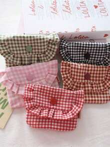 Portable Lace Plaid Coin Purse, Cute Ladies' Carry-On Makeup And Essentials Organizer Pouch, Travel Toiletry Bag And Document Holder, Fashionable Wallet, Chain Coin Pouch, Autumn Travel Wallet Storage Bag, Card, Lipstick Holder, Chain, Suitable Daily Carry, Street Style And Giving. - 黑色格子圖案 - 查看 12