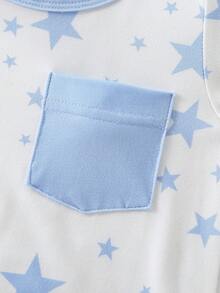 Bộ áo liền quần in hình ngôi sao 3 món - Màu xanh nhạt - Xem 4