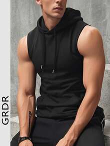 GRDR Men's Casual Solid Color Hooded Vest, Suitable For Outdoor Fitness & Running, Summer - Black - View 5