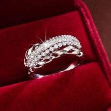 1pc Minimalist Line Geometric Criss-Cross Design Cubic Zirconia Women Ring - Multicolor - View 1