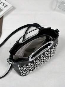 1pc Solid Color PU Leather Women's Shoulder Bag, Fashion Street Crossbody Bag, Rhinestone Decor, Adjustable Strap, Suitable For Daily Use, Young Women - Travel, Work, Shopping, Commuting, Dating, Gift, Office - Black - View 6
