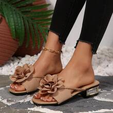 Women's Flat Thong Sandals, Floral Decor, Crystal Heel Beach Slippers - Apricot - View 4