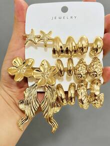 6/18pcs Fashion Earring Set, Suitable For Daily And Festival Wear, Made Of ABS Resin With UV Plated Non-Fading Gold Finish - Gold - View 10