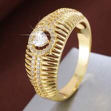 1pc Hollow Line Heart Design Cubic Zirconia Inlaid Wide Band Ring For Women - Multicolor - View 12