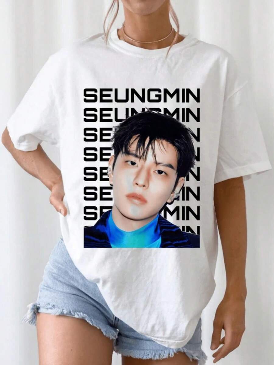 UNISEX T-SHIRT,T-shirt Karma k-pop Vintage Graphique Tee Décontracté Manches Courtes Col Rond Cadeau pour Fan SKZ Streetwear T-shirt,100% coton, col rond, manches courtes, style classique, t-shirt de concert,confortable et décontracté, convient à toutes les saisons, t-shirt de soirée, t-shirt de couple, cadeau parfait,No.026 - Blanc - Voir 1