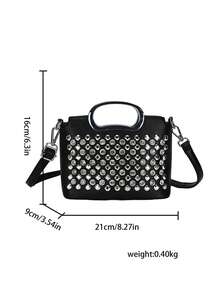 1pc Solid Color PU Leather Women's Shoulder Bag, Fashion Street Crossbody Bag, Rhinestone Decor, Adjustable Strap, Suitable For Daily Use, Young Women - Travel, Work, Shopping, Commuting, Dating, Gift, Office - Black - View 5