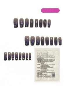 24 PIEZAS Uñas postizas elegantes y de larga duración con diseño de corazones y enredaderas en colores morado y negro, que iluminan la piel - Lila Púrpura - Ver 4