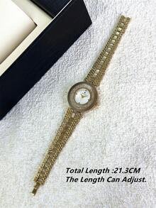 Pablo Raez 1pc 18K Gold Jewelry Women's Watch Luxury Rolling Rhinestone Fashion Watch Stainless Steel Heavy Bracelet Chain Romantic Vintage Gold Top Brand New AAA Quality Original Charming Elegant High-End Clock Fashion Design Quartz Watch Diamond Dial Girls Popular Watch 50M Waterproof Solid Steel Metal Bracelet Jewelry Clasp Brand Logo Casual Teen Cute Pretty Teacher Gift Suitable For Daily Life/Work/Party Decoration Birthday Graduation Wedding Gift - one-size - View 12
