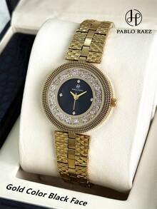 Pablo Raez 1pc 18K Gold Jewelry Women's Watch Luxury Rolling Rhinestone Fashion Watch Stainless Steel Heavy Bracelet Chain Romantic Vintage Gold Top Brand New AAA Quality Original Charming Elegant High-End Clock Fashion Design Quartz Watch Diamond Dial Girls Popular Watch 50M Waterproof Solid Steel Metal Bracelet Jewelry Clasp Brand Logo Casual Teen Cute Pretty Teacher Gift Suitable For Daily Life/Work/Party Decoration Birthday Graduation Wedding Gift - one-size - View 15