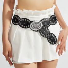 1 chiếc thắt lưng nữ phong cách cao bồi miền Tây Boho, kết hợp với dây da và kim loại bạc, phù hợp cho mùa thu, đông, xuân, quần jeans, lễ hội Halloween, chân váy, váy maxi, tiệc tùng, dạ hội, trang phục. - Thắt lưng bạc rỗng ghép nối - Xem 2