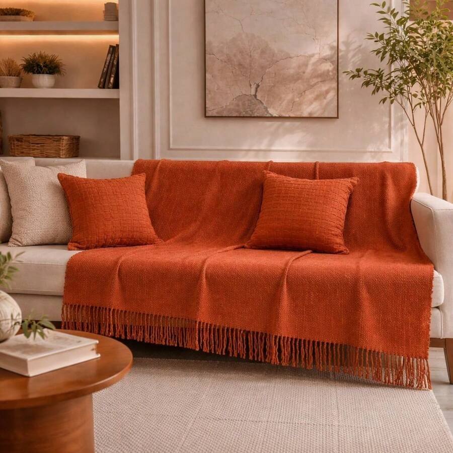 Giant Decorative Cotton Sofa Throw 3.00 X 1.80 - Burnt Orange - View 1