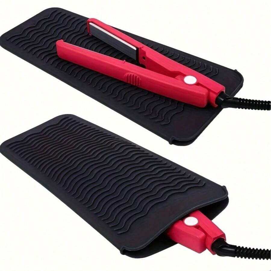 [1 tấm lót du lịch chịu nhiệt] 1 tấm lót du lịch bằng silicon chịu nhiệt màu đen/xám, đỏ hồng, miếng đệm silicon chịu nhiệt dùng cho máy uốn tóc và máy duỗi tóc - A - Xem 1