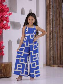 Long Printed Jumpsuit For Girls And Teenagers. - Blue - View 2