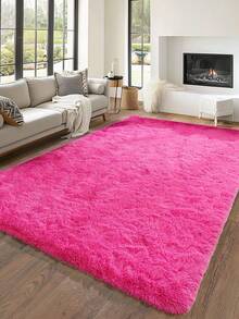 1 pieza Alfombra rosa, alfombra de piso suave de poliéster para hogar, decoración de habitación - Rosa Fucsia - Ver 23