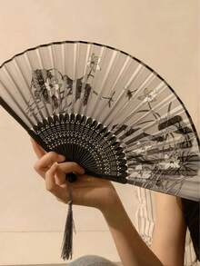 Chinese Style Foldable Hand-Held Fan, Portable Mini Black Fan Suitable For Dancing, Summer Cooling, Beach Travel And Daily Use - A - View 5