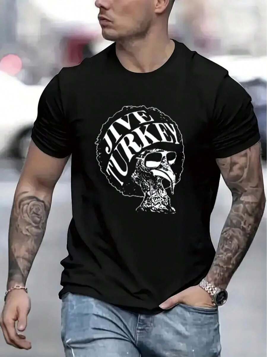 -Men's Casual Short Sleeve Shirt 2026, 1 Piece, % Heavy Cotton - Comfortable Round Neck, Soft And Cute Top, Men's Y2k Style, Summer, Oversized, Solid Color. - 黑色 - 查看 1