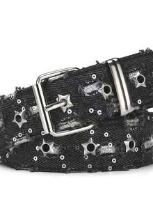 1 chiếc thắt lưng kiểu Punk với hai khóa hình ngôi sao, size S Hàn Quốc, thắt lưng trang trí thời trang, phong cách retro phù hợp cho mùa thu/đông, phong cách thành thị cổ điển, quà Giáng sinh, quà tặng bạn trai. - Đen-B - Xem 3